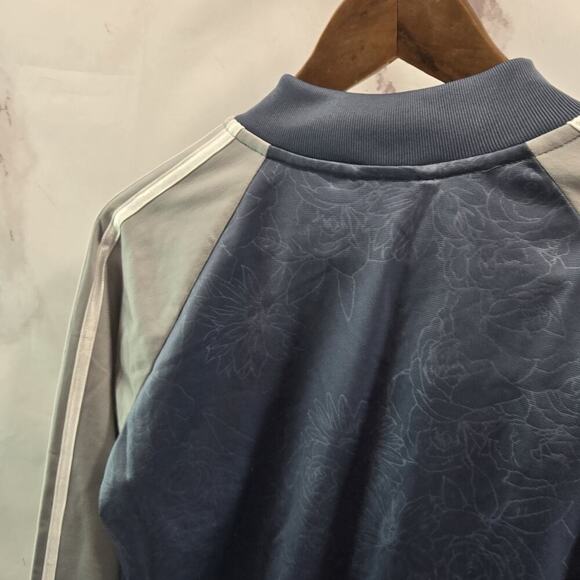 Adidas Jacket Womens Large Blue Floral Track Bomber Active Embossed 3 Stripe - Picture 6 of 11